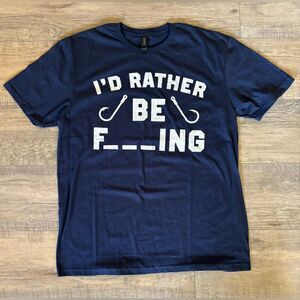 Men’s navy blue I’d rather be blank fishing quote statement short sleeve t-shirt